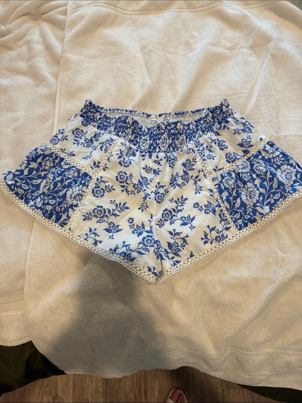 Altar'd State Blue & White Floral Smocked Waist Shorts